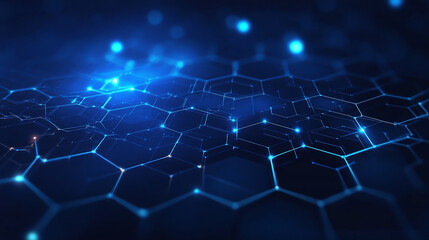 Abstract blue technology background with a hexagon pattern for a digital network, futuristic & dynamic element design