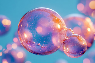 Aufkleber - a set of colorful bubbles floating gracefully, set against a pastel blue background,