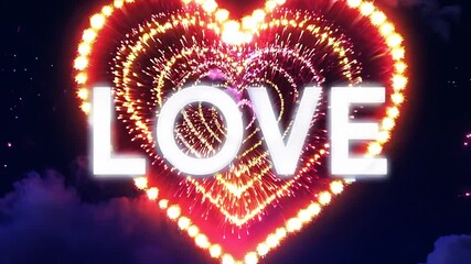 Poster - Colorful Heart-Shaped Fireworks Display at Night Celebrating Love Generative AI