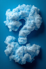 Aufkleber - A question mark surrounded by swirling clouds, representing confusion, isolated on a pastel blue background,