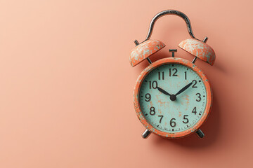 Aufkleber - A question mark with a small clock beside it, representing a question about time, isolated on a pastel peach background,