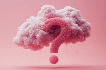Aufkleber - A question mark with a light raincloud above, representing uncertainty or worry, isolated on a pastel peach background,