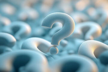Aufkleber - A wave of light grey question marks, with one bold and bright cyan, set against a pastel turquoise background,