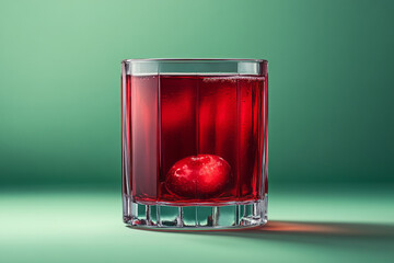 Wall Mural - A glass of cranberry juice, supportive of liver function, isolated on a pastel green background,