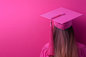 Poster - A graduation cap with a tassel, symbolizing academic achievement, set against a pastel pink background,