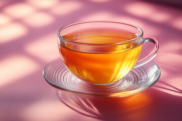 Wall Mural - A cup of green tea, full of antioxidants that benefit the brain, isolated on a pastel peach background,