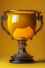 Poster - A gleaming trophy cup, set against a pastel yellow background,