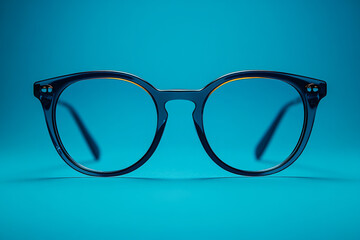 Sticker - A pair of eyeglasses, representing mental focus and clarity, set against a pastel blue background,