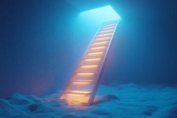 Poster - A glowing ladder, symbolizing climbing the ladder of success, isolated on a pastel turquoise background,