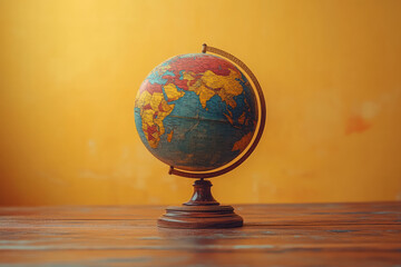 Aufkleber - A globe, symbolizing global philosophy, set against a pastel yellow background,