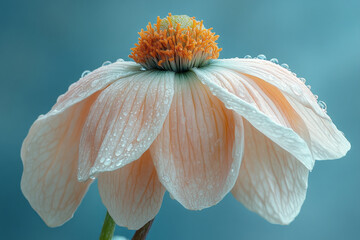 Poster - A wilted flower, drooping over a pastel blue background,