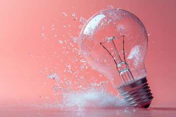 Aufkleber - A shattered light bulb, symbolizing lost inspiration, isolated on a pastel coral background,
