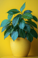 Poster - A drooping, empty plant pot, symbolizing depletion, set against a pastel yellow background,