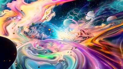 Wall Mural - Cosmic Swirls: A vibrant abstract dreamscape of swirling nebula clouds, planets, and celestial wonders.