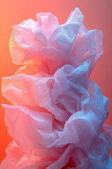 Aufkleber - A pile of crumpled tissues, symbolizing emotional exhaustion, set against a pastel coral background,