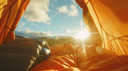 Wall Mural - Sunrise in the Mountains from a Tent