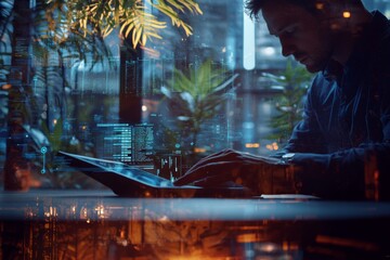 Poster - modern technology digital tablet in the hand of a businessman