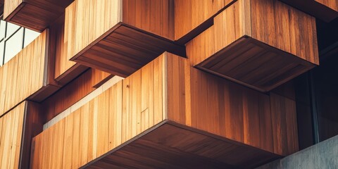 Canvas Print - A wooden structure with a lot of wood and a lot of angles