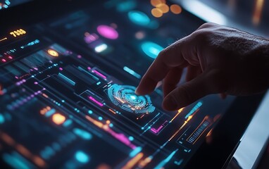 Fototapete - Close-Up of a Data Scientist Adjusting AI Parameters on a Touch-Screen Interface