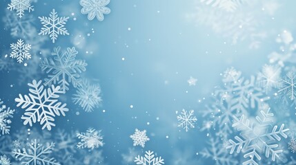 Snowflakes and Light Blue Background with Winter Bokeh Effect