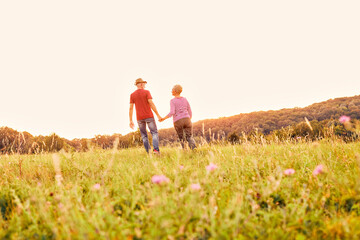 Wall Mural - woman man outdoor senior couple happy lifestyle retirement together smiling love old nature mature b