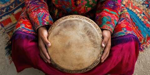 A person is holding a drum in their lap