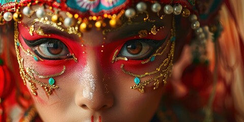 Canvas Print - A woman with gold and red face paint