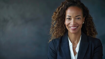 Canvas Print - Professional businesswoman smiling, ready for business. Plenty of copy space on the right side.