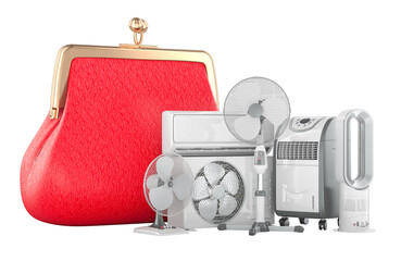 Poster - Coin purse with cooling system and climate control equipment. 3D rendering isolated on transparent background