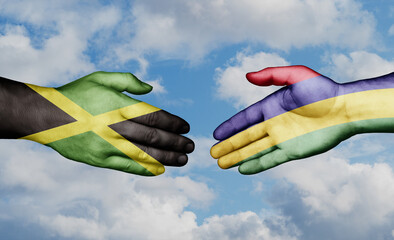 Mauritius and Jamaica country handshaking with flags, consensus concept international co-operation illustration