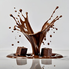 Chocolate and splash, chocolate splash isolated on white background, Milk and chocolate splashing against each other. 