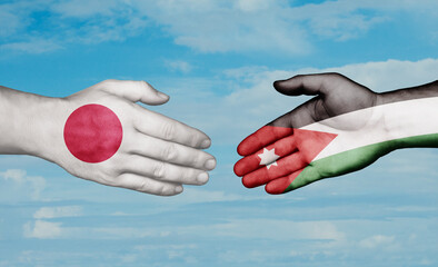 Jordan and Japan country handshaking with flags, consensus concept international co-operation illustration