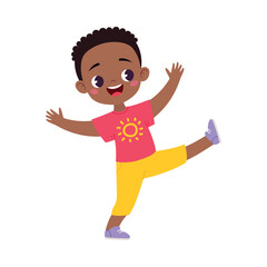 Canvas Print - Funny African American Boy Kid Character Enjoy and Having Fun Vector Illustration