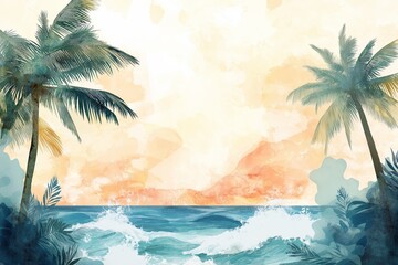 Wall Mural - Tropical Beach Watercolor Illustration