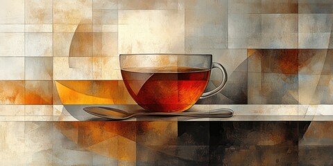 Canvas Print - Abstract Painting of a Cup of Tea with a Spoon