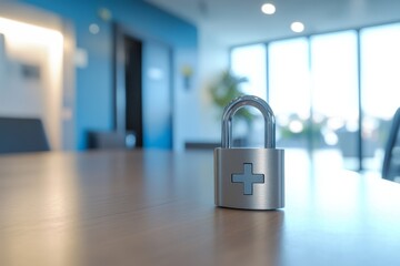 Poster - A padlock serves as a powerful symbol of data security, emphasizing the crucial importance of safeguarding sensitive healthcare information within contemporary hospital environments today