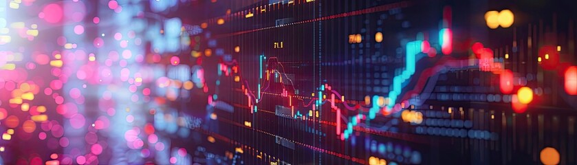 Aufkleber - Dynamic financial graph displaying market trends with vibrant colors and lines, illustrating data analysis in a digital environment.