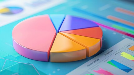 Poster - Colorful pie chart on a digital background, representing data analysis and presentation in a modern business environment.