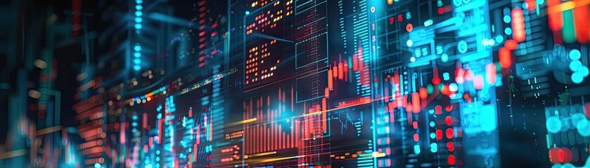 Fototapete - Dynamic digital background showcasing vibrant data graphics, ideal for technology and finance themes.