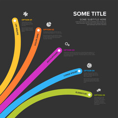 Poster - vector dark diagonal multipurpose infographic template with title and five elements options with big
