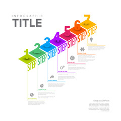 Poster - Seven isometry steps with big numbers rescription and icons. Multipurpose infographic template with seven steps or options as a stairs in fresh rainbow colors