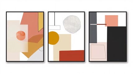 Fototapete - Three modern abstract posters featuring a continuous minimalistic image, each piece contributing to a cohesive and elegant composition on a white background