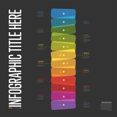 Sticker - Full year rainbow color time line template made from color blocks, month names icons and sample text descriptions. Multipurpose month year dark timeline template