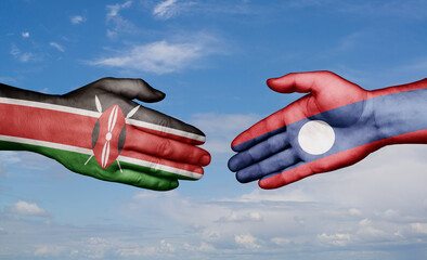 Wall Mural - Laos and Kenya country handshaking with flags, consensus concept international co-operation illustration