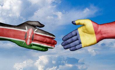 Wall Mural - Romania and Kenya country handshaking with flags, consensus concept international co-operation illustration