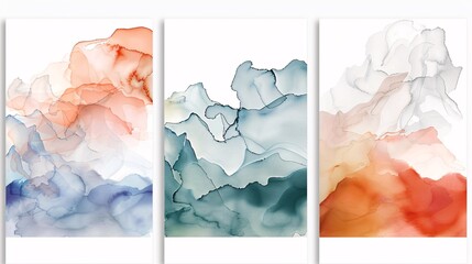 Poster - A trio of modern watercolor art posters with a seamless continuous design, displayed on a white background for a refined and stylish decor