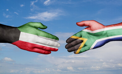 Wall Mural - South Africa and Kuwait country handshaking with flags, consensus concept international co-operation illustration