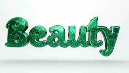Poster - Shimmering Green Beauty Text Graphic on a Light Background Generative AI
