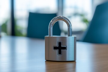 Poster - A padlock serves as a powerful symbol of healthcare data security, highlighting the crucial importance of protecting sensitive patient information within hospital and healthcare settings