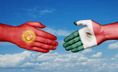 Wall Mural - Mexico and Kyrgyzstan country handshaking with flags, consensus concept international co-operation illustration